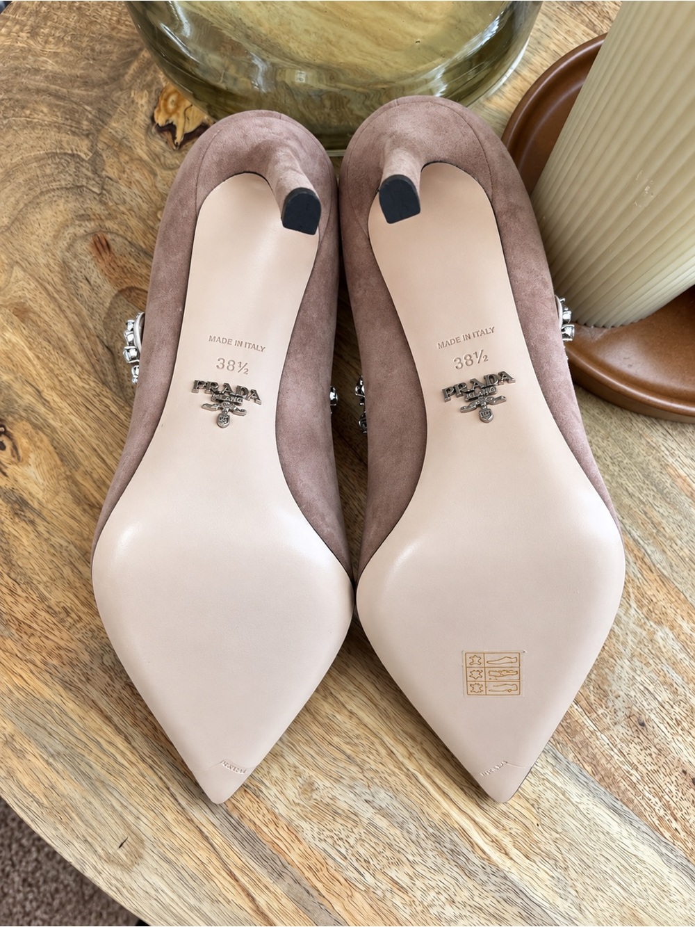 Prada Crystal Embellished Suede Pointed Toe Pumps Heels 38.5 - Picture 5 of 5